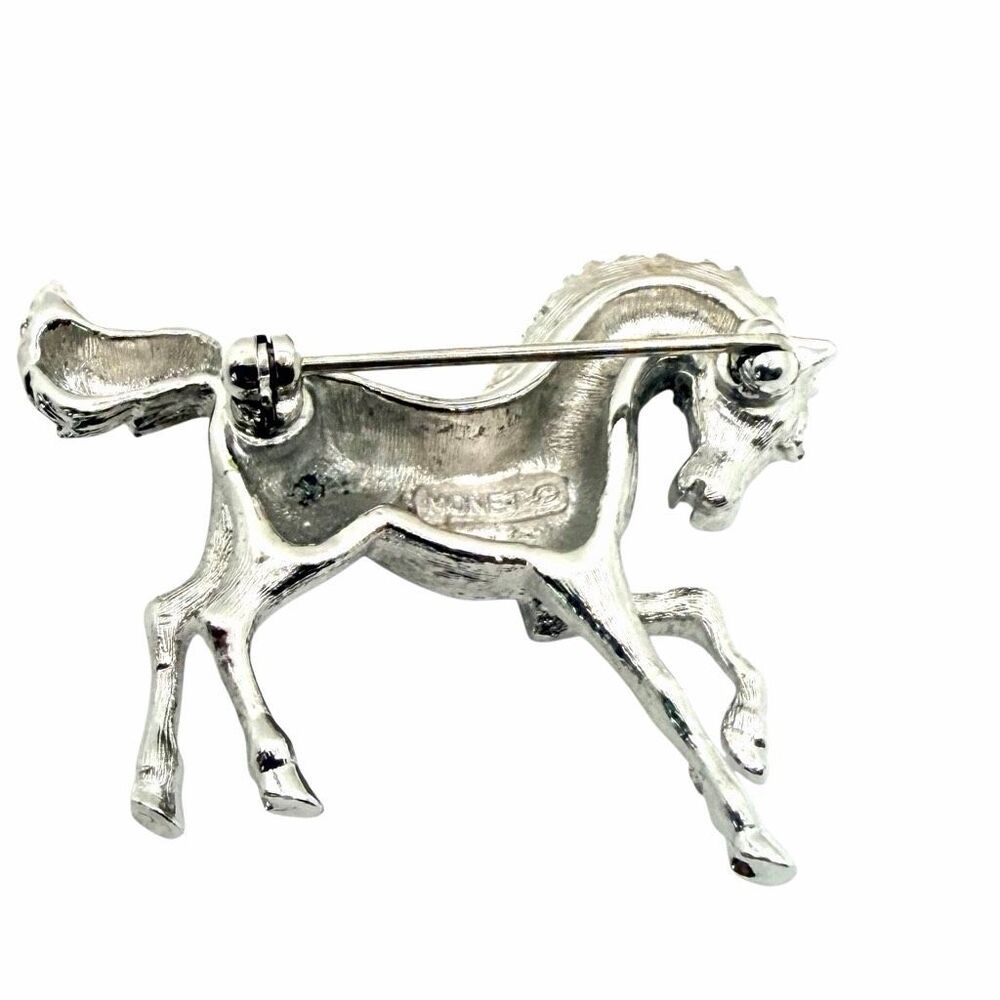 Vintage Monet Silver Tone Prancing Horse Equestrian Brooch - Picture 6 of 6